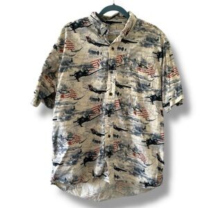 The Flag Shirt American Summer Fighter Plane Button Down Shirt Mens Size Large